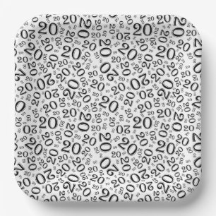 20e verjaardag Random Number Pattern Black/White 2 Papieren Bordje