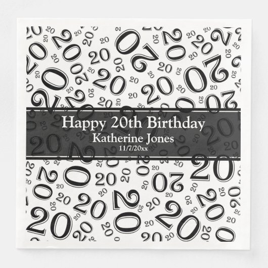 20e verjaardag Random Number Pattern Black/White Servet (Voorkant)