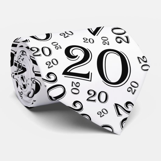 20e verjaardag Random Number Pattern Black/White Stropdas (Opgerold)