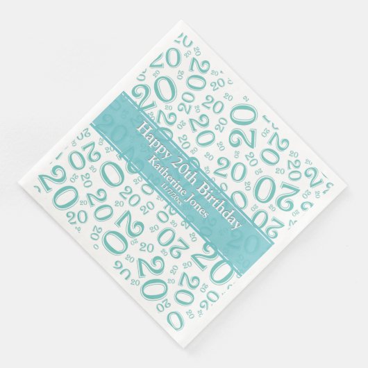20e verjaardag Random Number Pattern Blauwgroen/Wh Servet (Hoek)