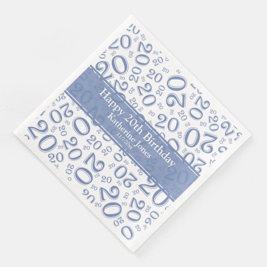 20e verjaardag Random Number Pattern Blue/White Servet (Hoek)
