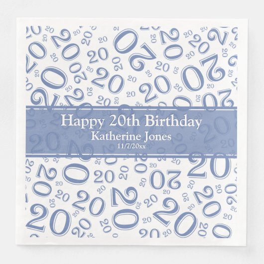 20e verjaardag Random Number Pattern Blue/White Servet (Voorkant)