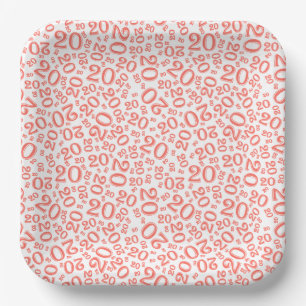 20e verjaardag Random Number Pattern Coral/White 2 Papieren Bordje