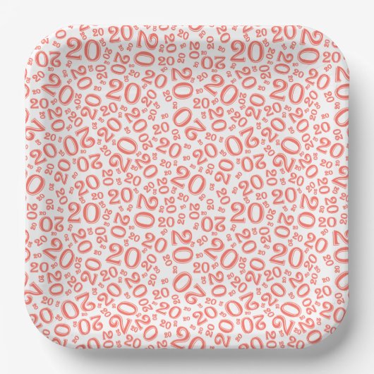 20e verjaardag Random Number Pattern Coral/White 2 Papieren Bordje (Voorkant)