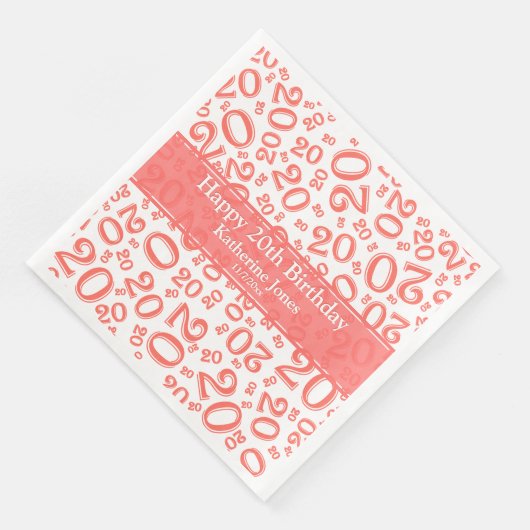 20e verjaardag Random Number Pattern Coral/White Servet (Hoek)