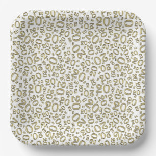 20e verjaardag Random Number Pattern Gold/White 20 Papieren Bordje