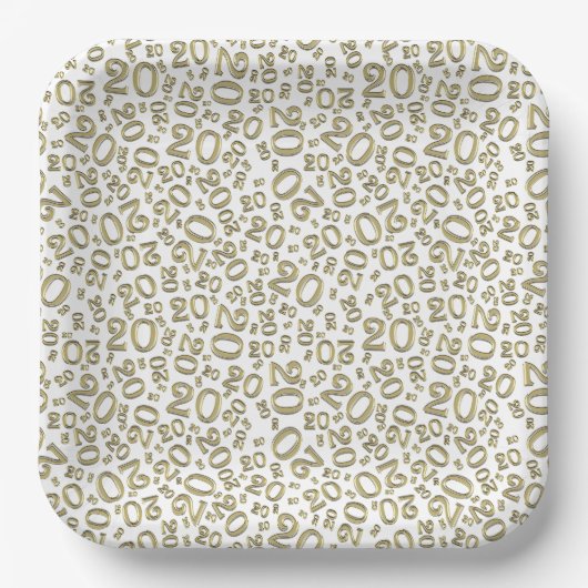 20e verjaardag Random Number Pattern Gold/White 20 Papieren Bordje (Voorkant)