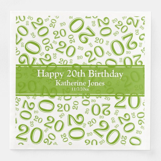 20e verjaardag Random Number Pattern Green/White Servet (Voorkant)