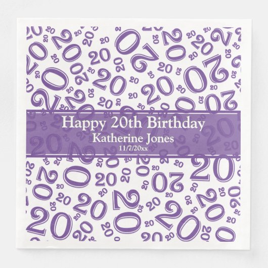 20e verjaardag Random Number Pattern Paars/White Servet (Voorkant)