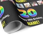 20e verjaardag: Regenboog "20"; Aangepaste Foto's  Cadeaupapier (Rol Hoek)