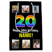 20e Verjaardag: Regenboog "20", Aangepaste foto's  Medium Cadeauzakje (Voorkant)