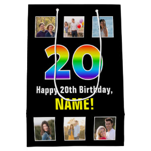 20e Verjaardag: Regenboog "20", Aangepaste foto's  Medium Cadeauzakje
