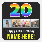 20e verjaardag: Regenboog "20"; Aangepaste Foto's  Vierkante Sticker (Voorkant)