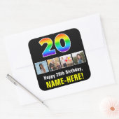 20e verjaardag: Regenboog "20"; Aangepaste Foto's  Vierkante Sticker (Envelop)