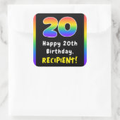 20e verjaardag: Regenboogspectrum # 20, Aangepaste Vierkante Sticker (Tas)