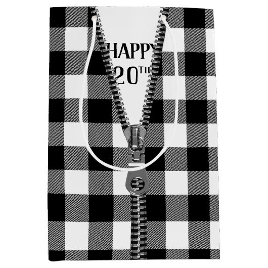 20e verjaardag ritssluiting op Buffalo Plaid   Medium Cadeauzakje (Voorkant)