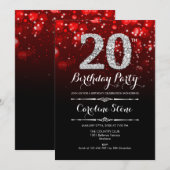 20e verjaardag - Rood Zwart Zilver Kaart (Voorkant / Achterkant)