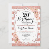 20e verjaardag - Roos Gold White Stripes Kaart (Voorkant)