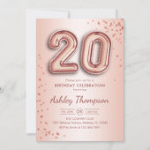 20e verjaardag - Roos gouden ballonnen Kaart (Voorkant)