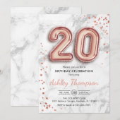 20e verjaardag - Roos gouden ballonnen marmeren ef Kaart (Voorkant / Achterkant)