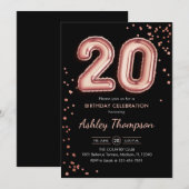 20e verjaardag - Roos gouden ballonnen zwart Kaart (Voorkant / Achterkant)