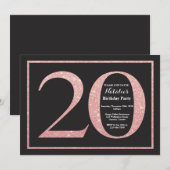 20e Verjaardag Roze Gouden Glitterschoolbord Kaart (Voorkant / Achterkant)