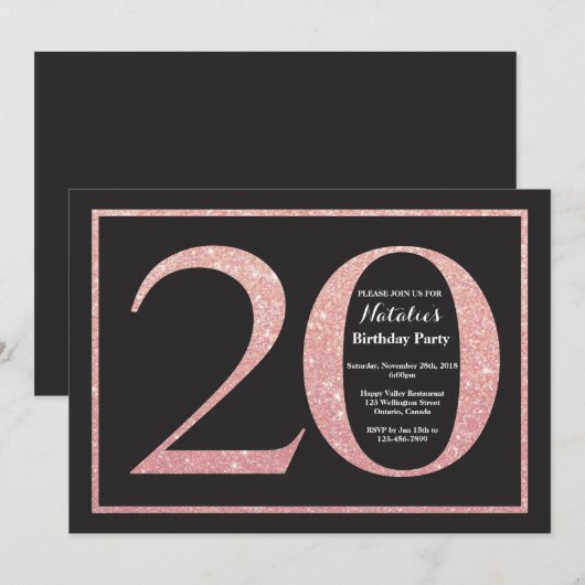 20e Verjaardag Roze Gouden Glitterschoolbord Kaart (Voorkant / Achterkant)