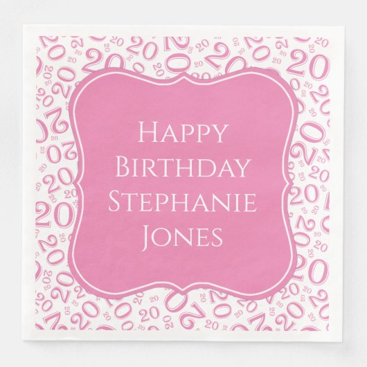 20e verjaardag Roze Random Number 20 patroon Servet (Voorkant)