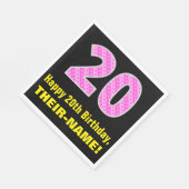 20e verjaardag: roze strepen en harten "20" + naam servet (Hoek)