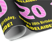 20e verjaardag: Roze strips en harten "20" + Naam Cadeaupapier (Rol Hoek)