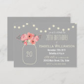 20e verjaardag Roze Waterverf Bloemen & Mason Jar Kaart (Voorkant / Achterkant)