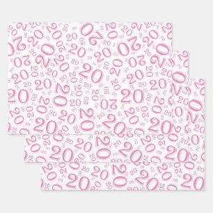 20e verjaardag Roze/White Random Number Pattern 20 Inpakpapier Vel