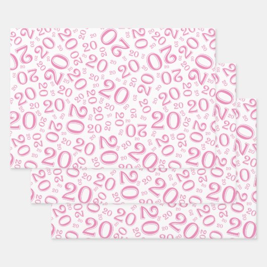 20e verjaardag Roze/White Random Number Pattern 20 Inpakpapier Vel (Set)