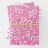 20e verjaardag roze & witte nummerpatroon 20 inpakpapier vel (In situ)