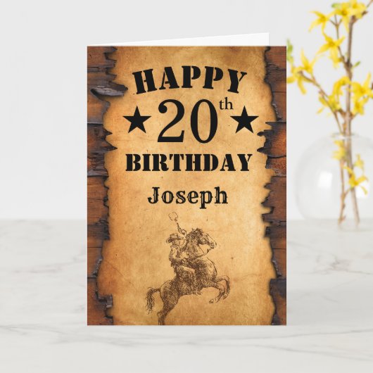 20e verjaardag Rustic Country Western Cowboy Horse Kaart (Gele Bloem)