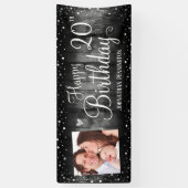 20e verjaardag Rustic Wood Foto Silver Confetti Spandoek (Verticaal)