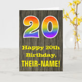 20e verjaardag: rustieke faux hout look, regenboog kaart (Gele Bloem)