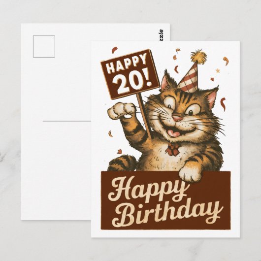 20e verjaardag schattig grappig kat  briefkaart (Voorkant / Achterkant)