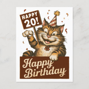 20e verjaardag schattige grappige kat vintage briefkaart