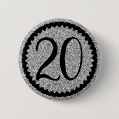 20e verjaardag Silver Glitter Classic Ronde Button 5,7 Cm (Voorkant)