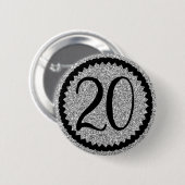 20e verjaardag Silver Glitter Classic Ronde Button 5,7 Cm (Voorkant /achterkant)