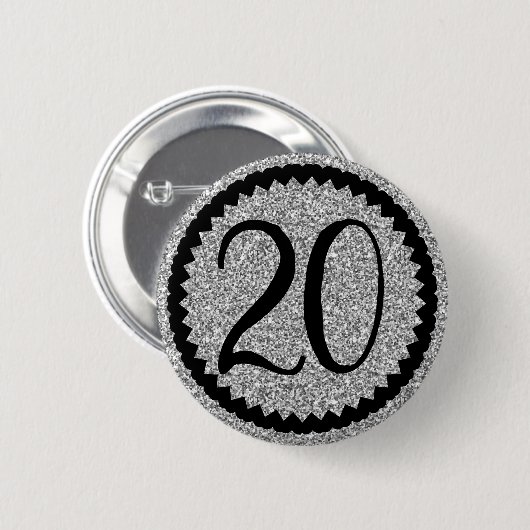 20e verjaardag Silver Glitter Classic Ronde Button 5,7 Cm (Voorkant /achterkant)