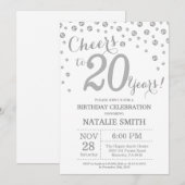 20e verjaardag Silver Glitter Diamond Uitnodiging (Voorkant / Achterkant)