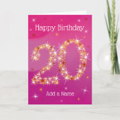 20e verjaardag - Star Numbers - Roze - 20 jaar oud Kaart (Voorkant)