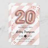 20e verjaardag - Stripes Roos gouden ballonnen Kaart (Voorkant / Achterkant)