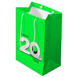 20e verjaardag toiletpapierrol op neon groen medium cadeauzakje