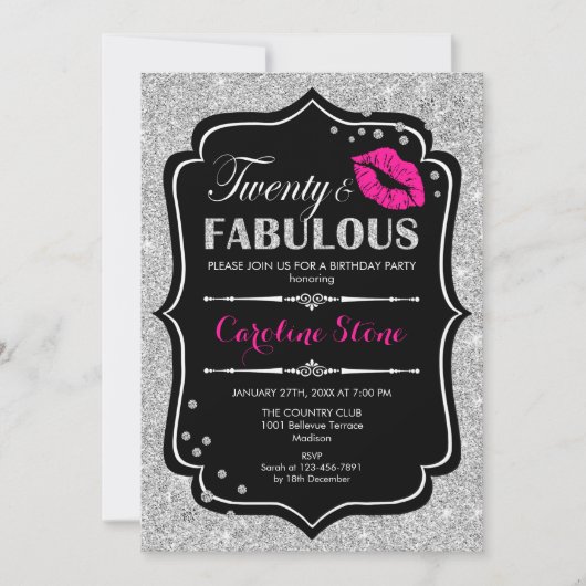 20e verjaardag - Twenty Fabulous Black Pink Silver Kaart (Voorkant)