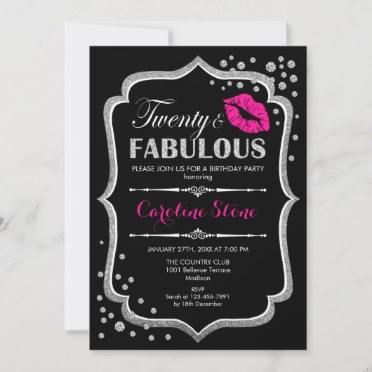 20e verjaardag - Twenty Fabulous Black Pink Silver Kaart (Voorkant)