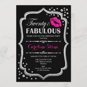 20e verjaardag - Twenty Fabulous Black Pink Silver Kaart