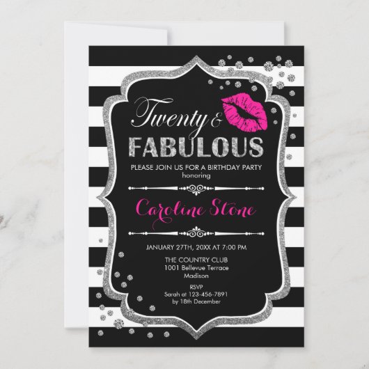 20e verjaardag - Twenty Fabulous Black Pink Silver Kaart (Voorkant)